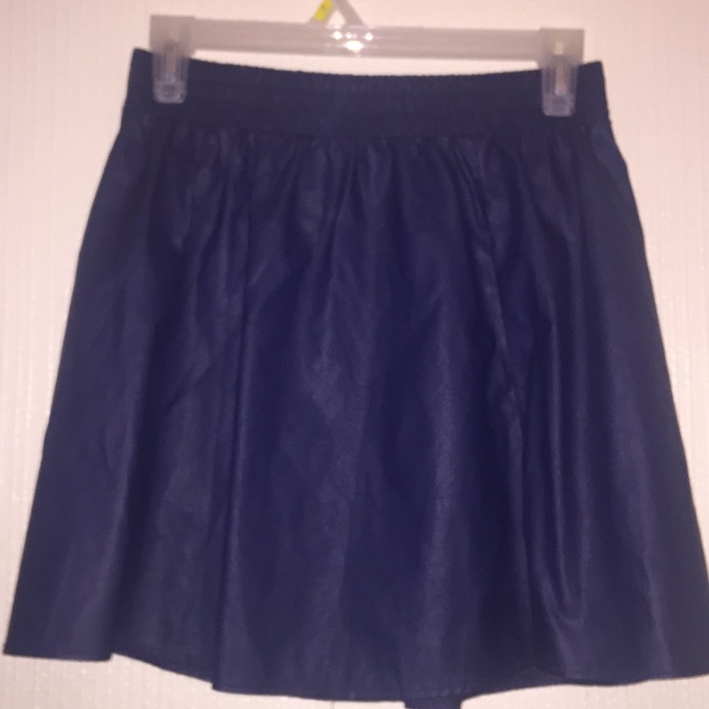 dark blue faux leather mini skirt